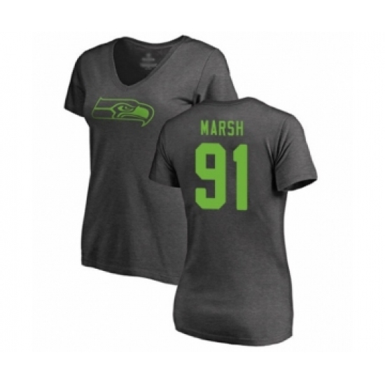 Football Women's Seattle Seahawks #91 Cassius Marsh Ash One Color T-Shirt