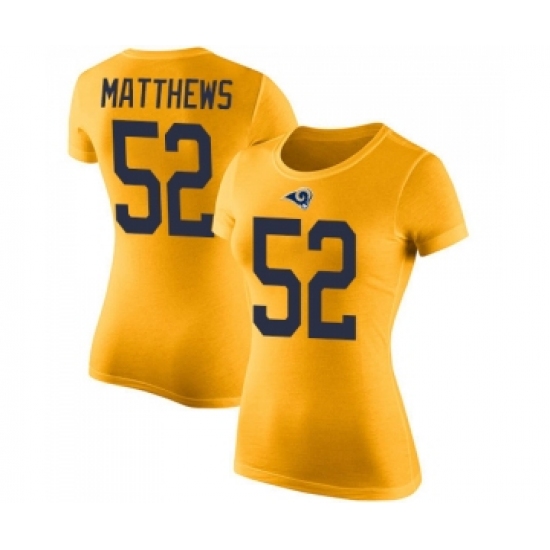 Women's Los Angeles Rams #52 Clay Matthews Gold Rush Pride Name & Number T-Shirt