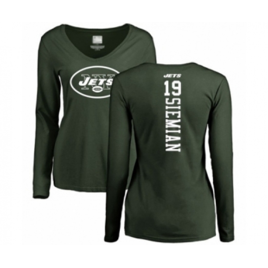 Football Women's New York Jets #19 Trevor Siemian Green Backer Long Sleeve T-Shirt