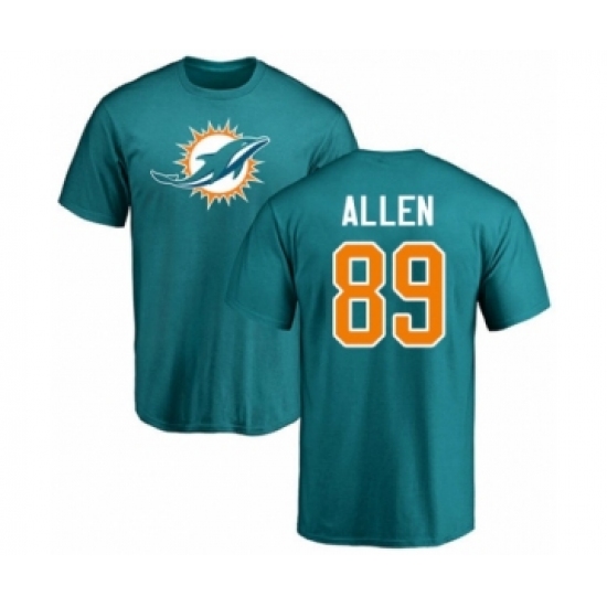 Football Miami Dolphins #89 Dwayne Allen Aqua Green Name & Number Logo T-Shirt