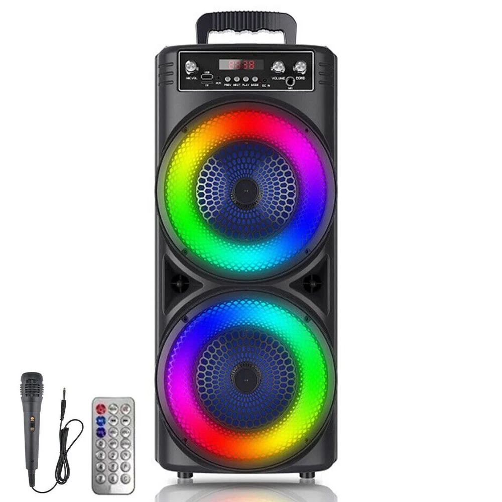Tianlaimei Portable Bluetooth PA Speaker 5000W Dual 8 inch Subwoofer Heavy Bass Loud Sound System Party Speaker & Mic -FM/AUX/MP3/USB - Curated Treasures Market
