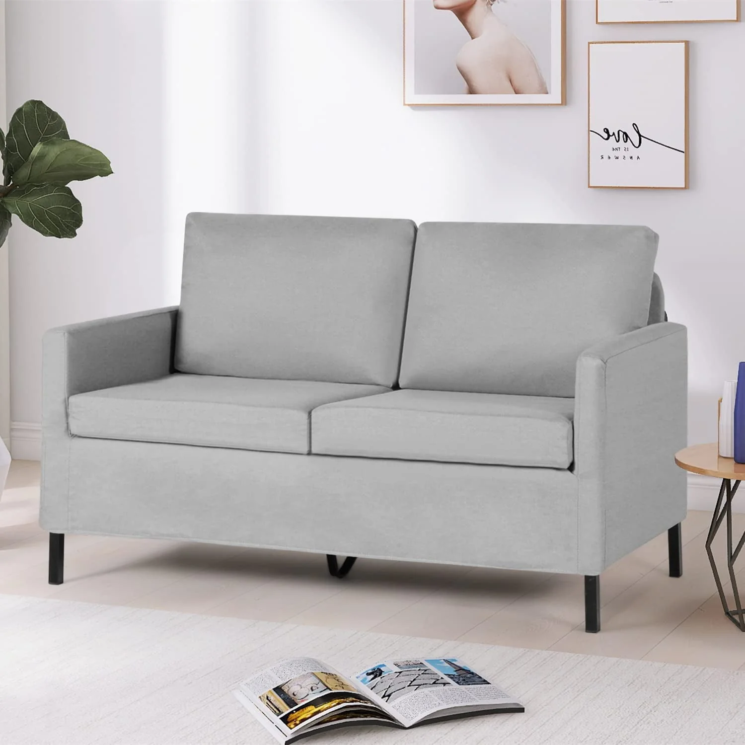 LAZZO Fabric Modern Loveseat Sofa Couch for Living Room, 51 W Upholstered Love Seats 2-Seater Furniture w/Iron Legs for Compact Small Space, Apartment, Bedroom, Dorm, Office