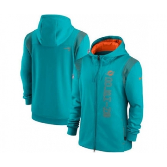 Men's Miami Dolphins 2021 Aqua Sideline Team Performance Full-Zip Hoodie