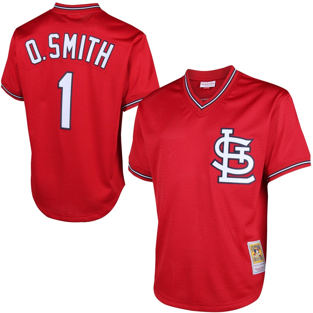 Men's St. Louis Cardinals Ozzie Smith Mitchell & Ness Scarlet Authentic Batting Practice Jersey