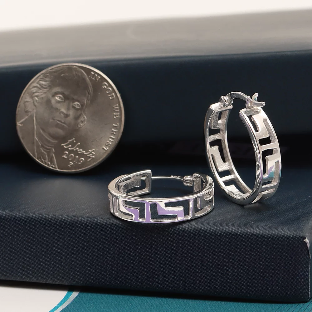 LeCalla 925 Sterling Silver Greek Wall Cut-Out Pattern Light-Weight Click Top Filigree Hoop Earrings for Women and Teen Girls 20MM - Curated Treasures Market