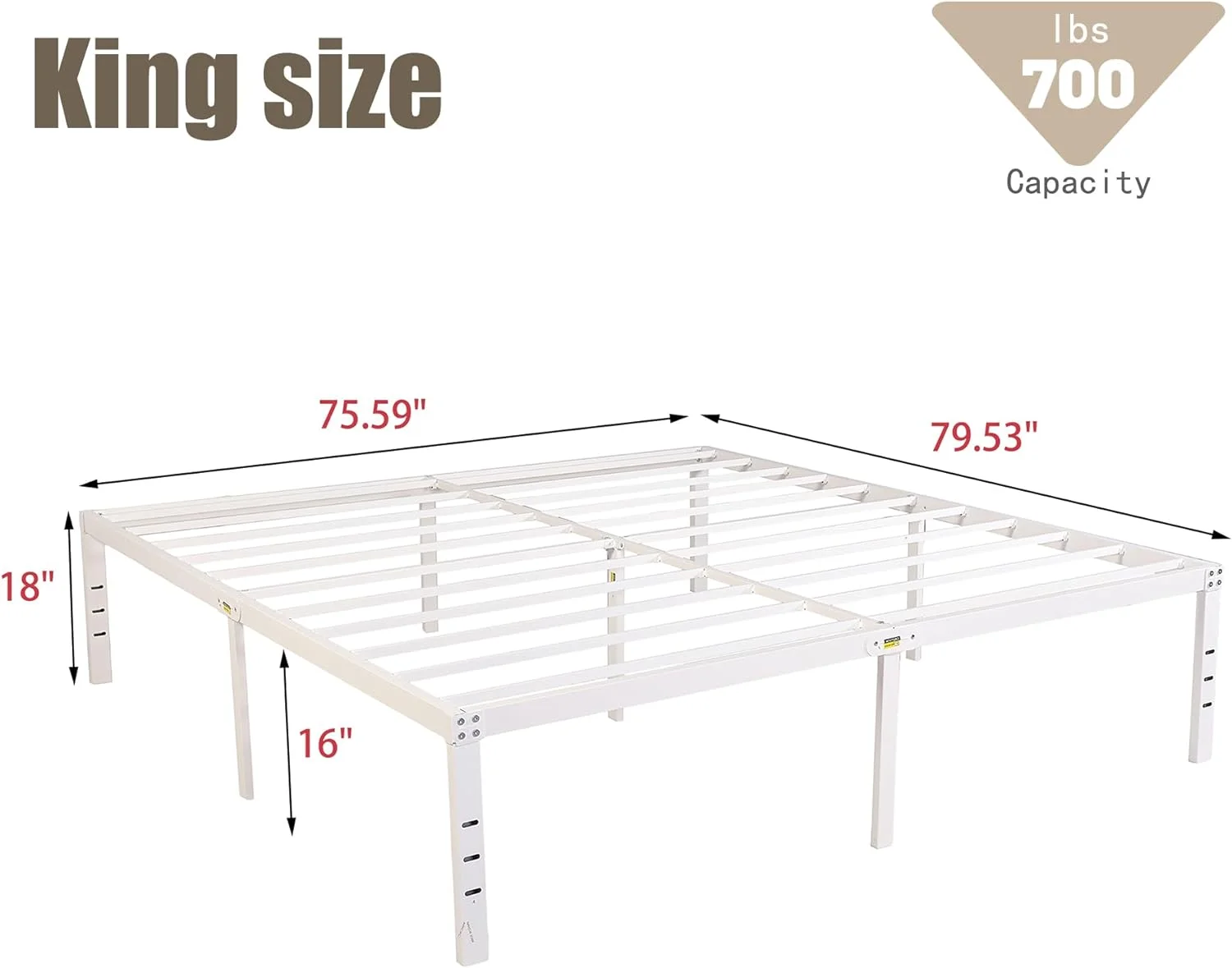 TOBILI 18 Inch Metal King Size Bed Frame Heavy Duty Platform White - Curated Treasures Market