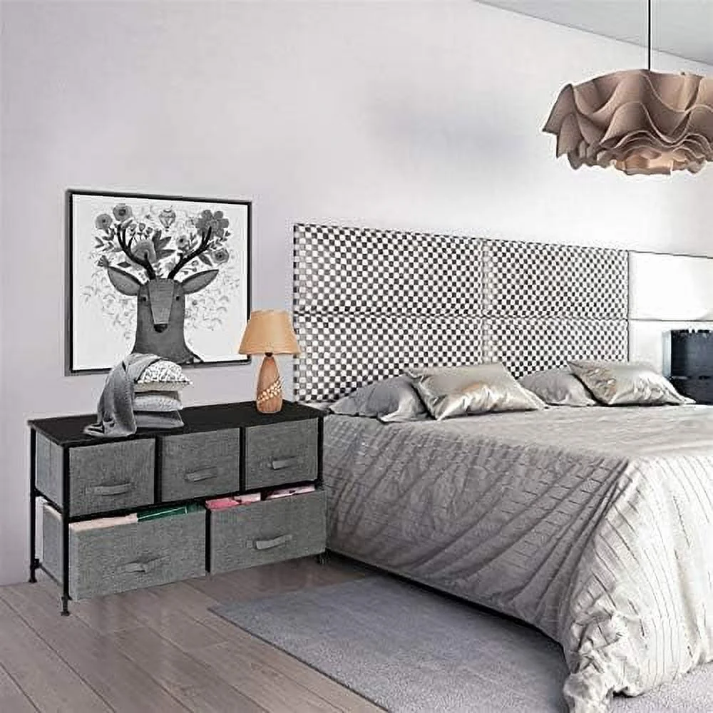 HBLUKDL 5 Drawer Dresser Organizer  Fabric Dresser  Tower  2-Tier Wide Closet Dresser  Multi-use Organizer Unit for Closets  Bedroom  Dorm Room  Living Room  Hallway  Linen/Natural - Curated Treasures Market