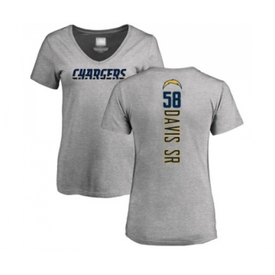 Football Women's Los Angeles Chargers #58 Thomas Davis Sr Ash Backer T-Shirt