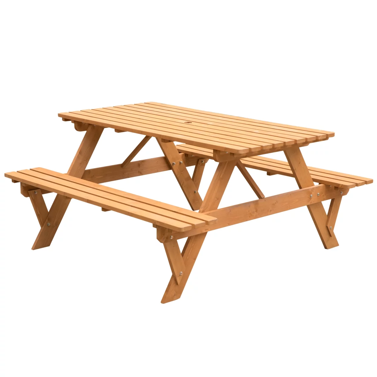 Outdoor Wooden Patio Deck Garden 6-Person Picnic Table, for Backyard, Garden