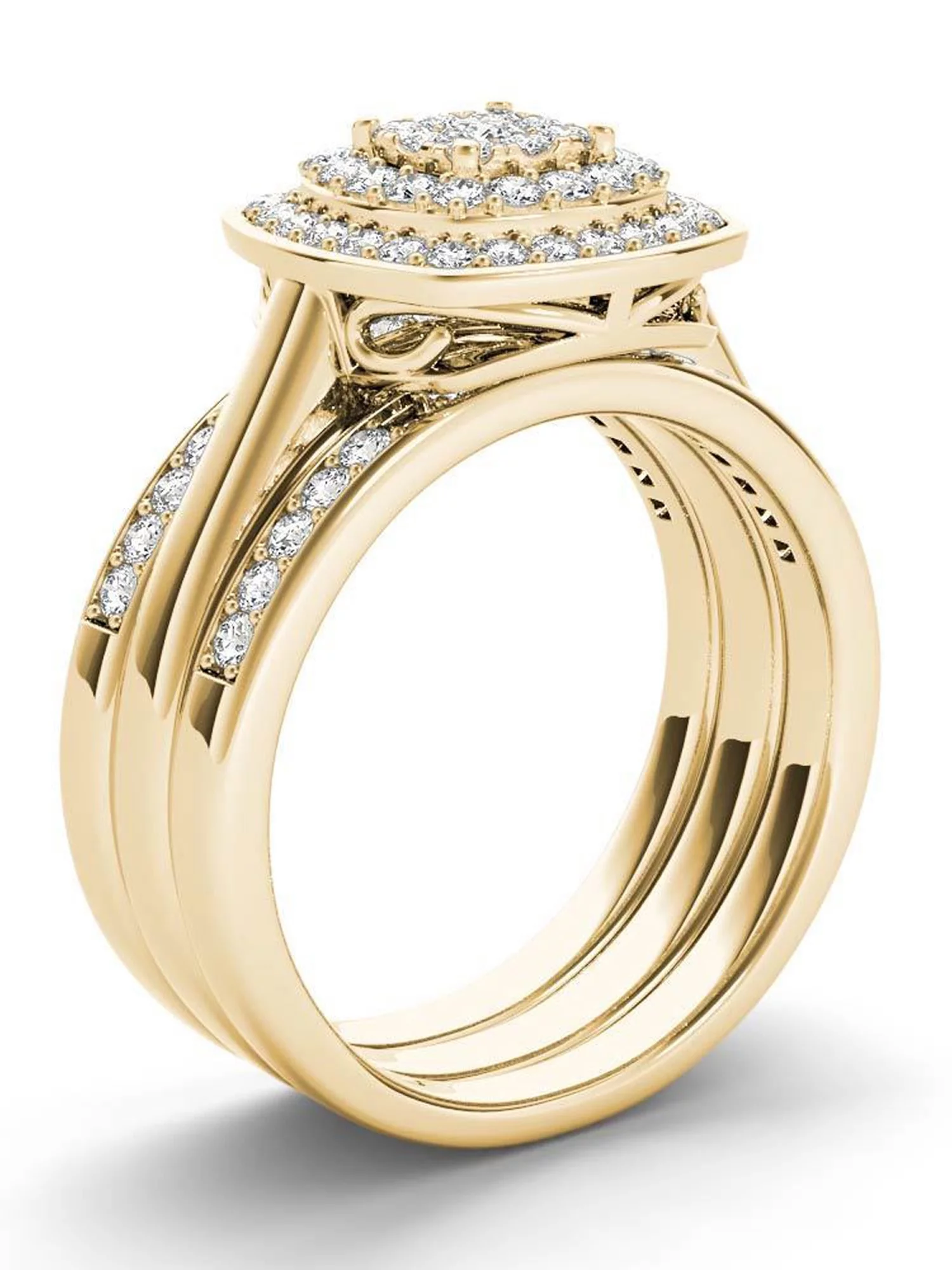 Imperial 3/8Ct TDW Diamond 10k Yellow Gold Cluster Halo Bridal Set (H-I, I2) - Curated Treasures Market