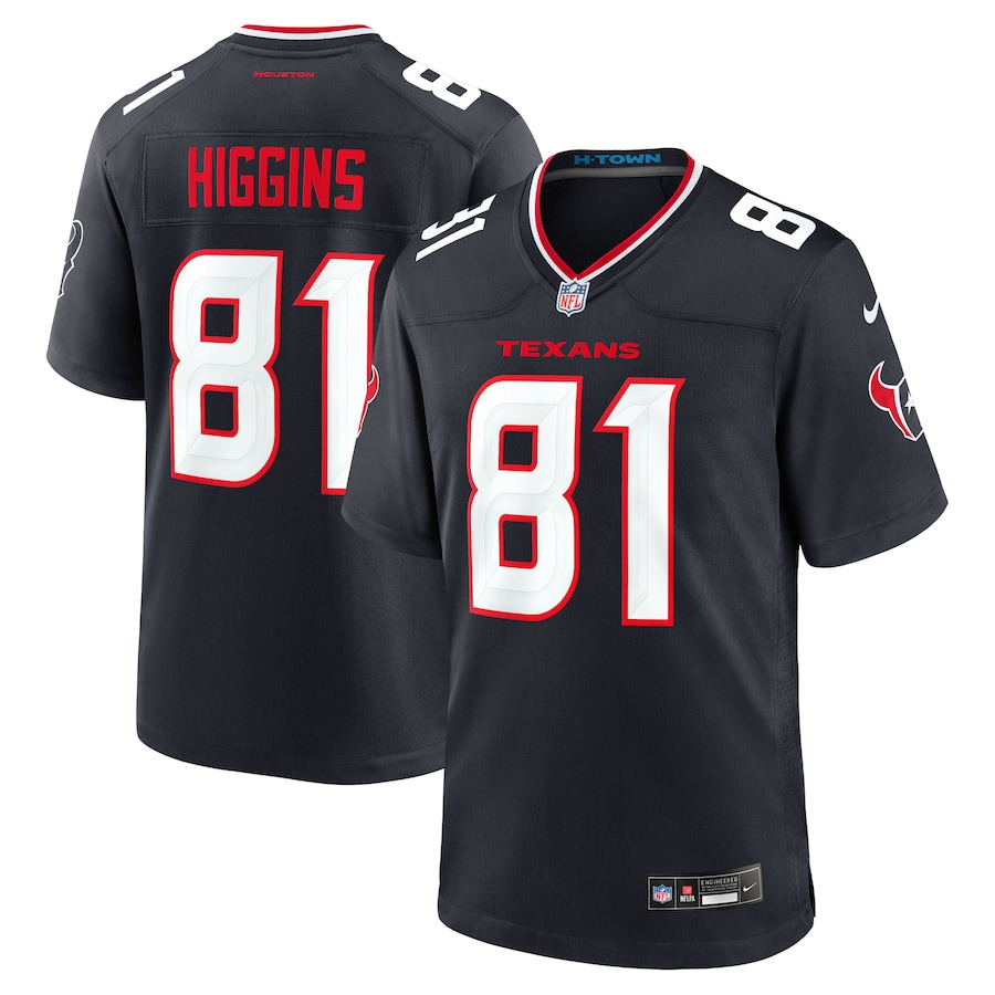 Men's Houston Texans Jayden Higgins Nike Navy Game Jersey