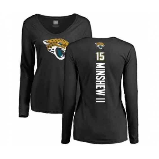 Football Women's Jacksonville Jaguars #15 Gardner Minshew II Black Backer Slim Fit Long Sleeve T-Shirt