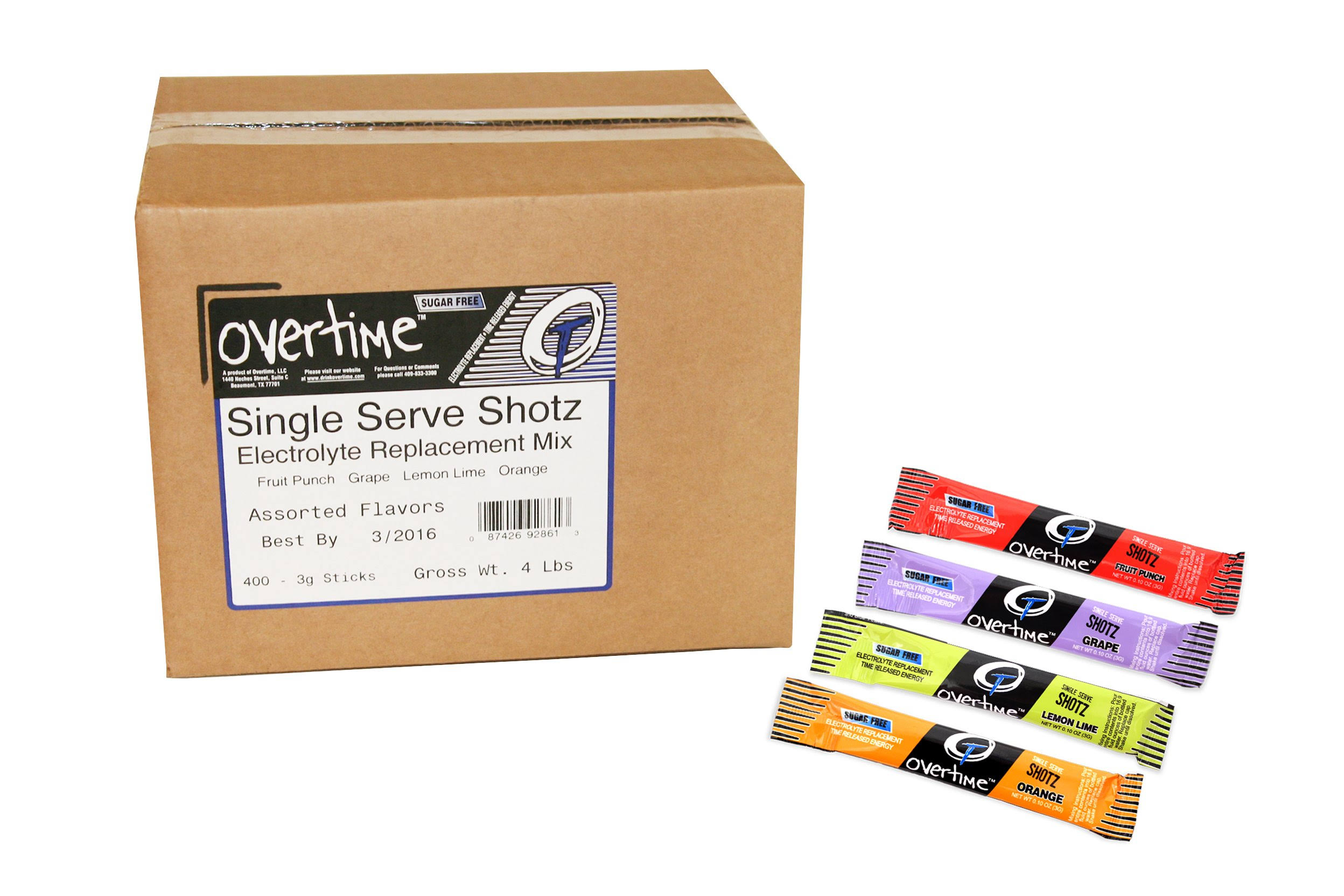 Overtime 55-SINGLE Serve Shotz Variety Case, Box of 400, Electrolyte Drink Mix