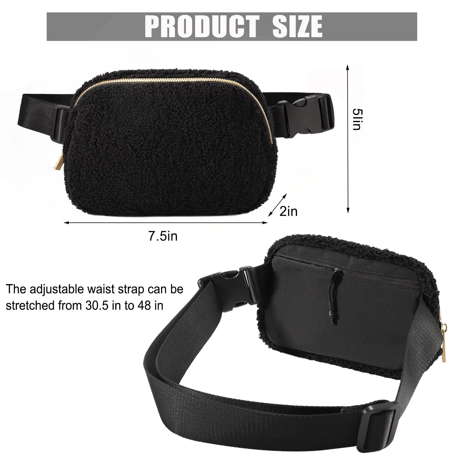 LEZMORE Sherpa Belt Bag Winter Fashion Waist Packs Fleece Belt Bag For Women Adjustable Strap Fanny Pack Everywhere Crossbody Bag Waist Bags - Curated Treasures Market