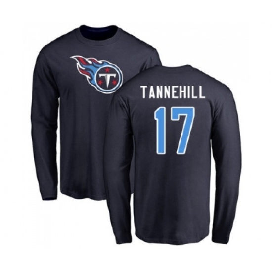 Football Tennessee Titans #17 Ryan Tannehill Navy Blue Name & Number Logo Long Sleeve T-Shirt