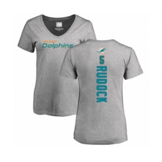 Football Women's Miami Dolphins #5 Jake Rudock Ash Backer T-Shirt