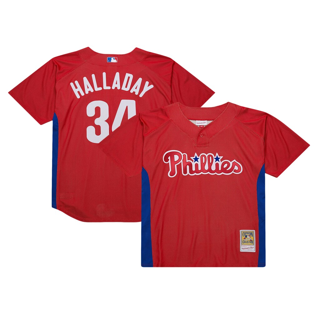 Men's Philadelphia Phillies Roy Halladay Mitchell & Ness Red Authentic Batting Practice Jersey