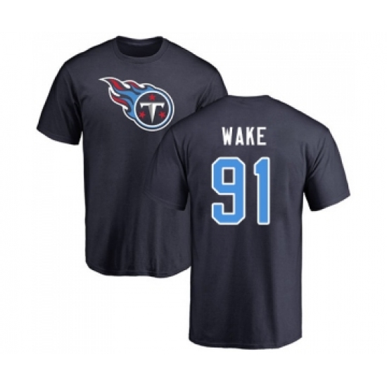Football Tennessee Titans #91 Cameron Wake Navy Blue Name & Number Logo T-Shirt