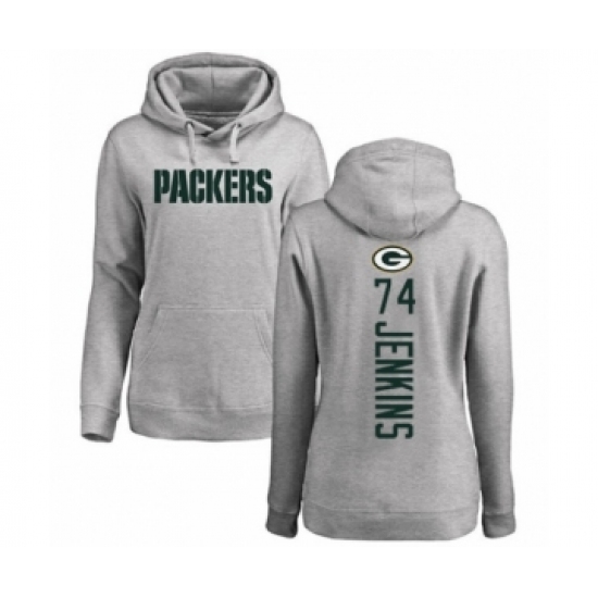 Football Women's Green Bay Packers #74 Elgton Jenkins Ash Backer Hoodie