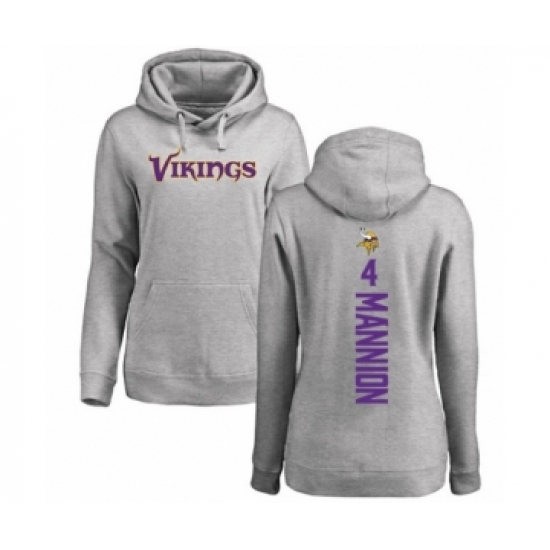 Football Women's Minnesota Vikings #4 Sean Mannion Ash Backer Pullover Hoodie
