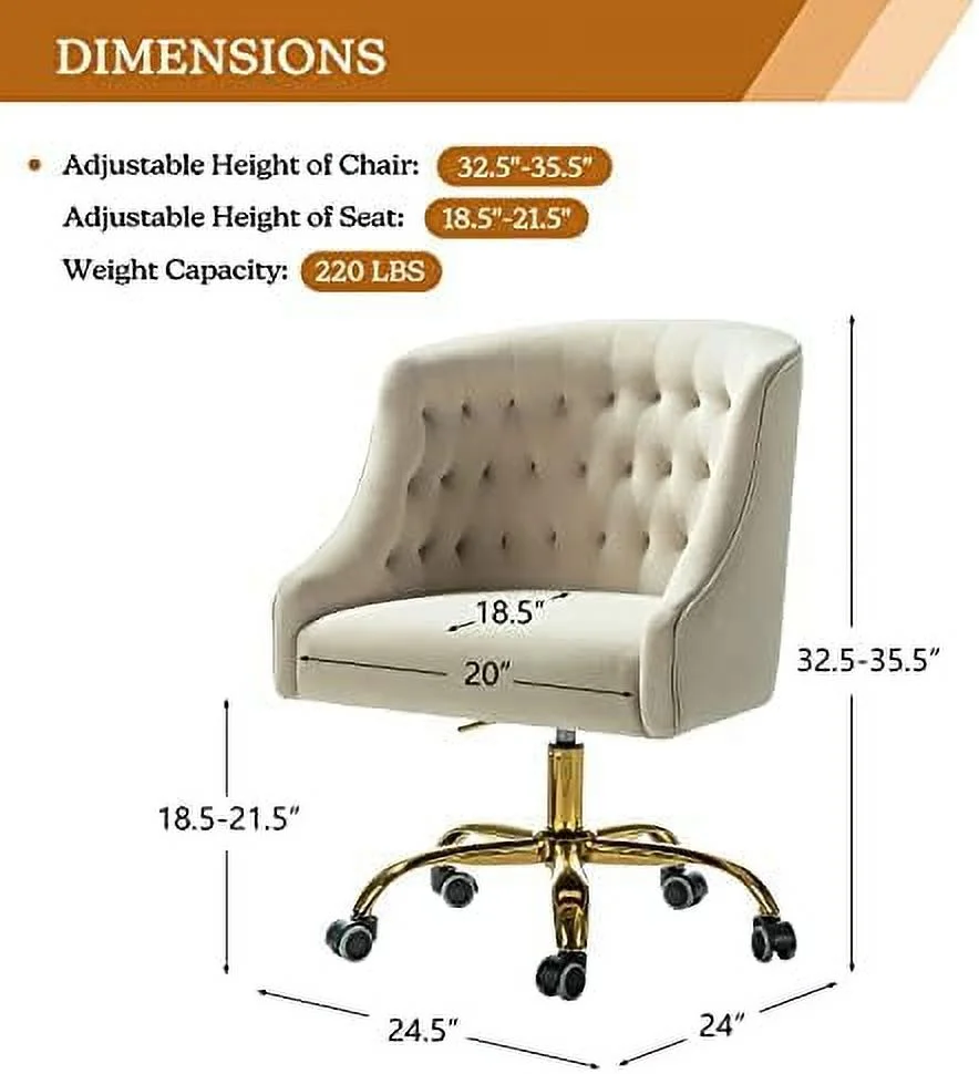 HBROLJF TINA' Velvet Home Office Chair with Gold Base  Comfortable Modern Cute Desk Chair  Adjustable Swivel Task Chair for Living Room Bedroom Vanity Study  Navy - Curated Treasures Market