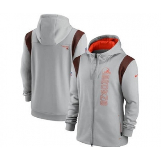 Men's Cleveland Browns 2021 Gray Sideline Team Performance Full-Zip Hoodie