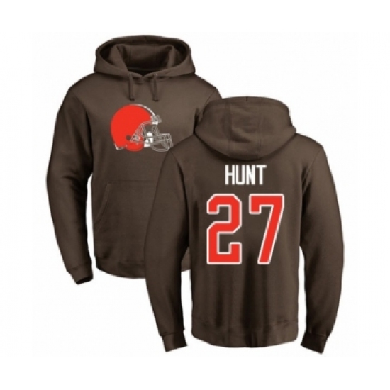 Football Cleveland Browns #27 Kareem Hunt Brown Name & Number Logo Pullover Hoodie