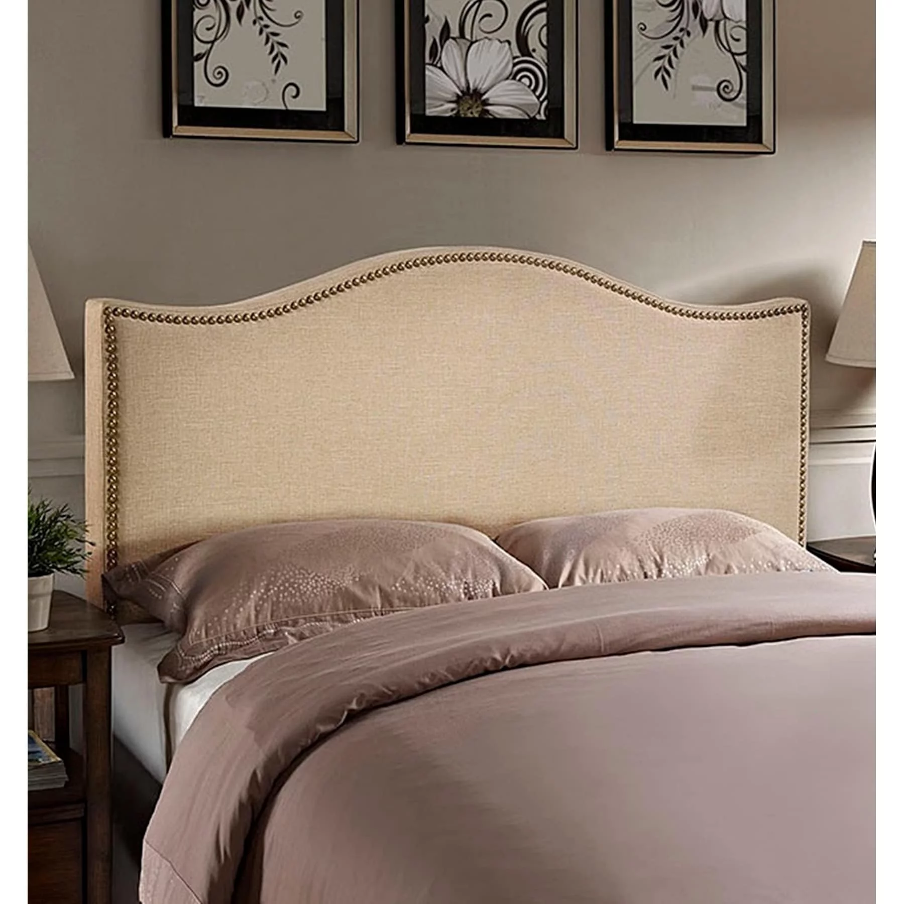 BSD National Supplies Bayton Queen Size Cafe Fabric Headboard with Nailhead Trim