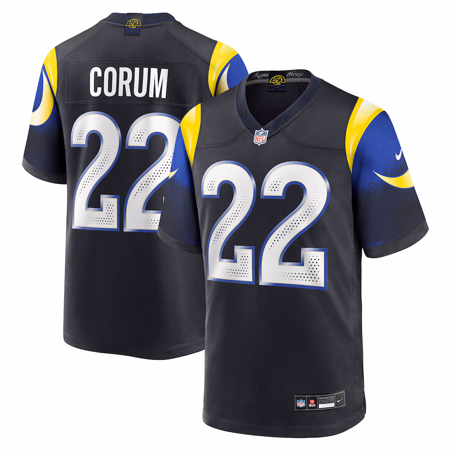 Men's Los Angeles Rams Blake Corum Nike Midnight Blue 2025 Rivalries Collection Game Jersey