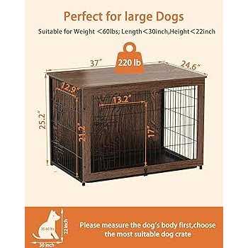 Megidok Wooden Dog Crate Furniture with Cushion Dog Crate End Table with Tray