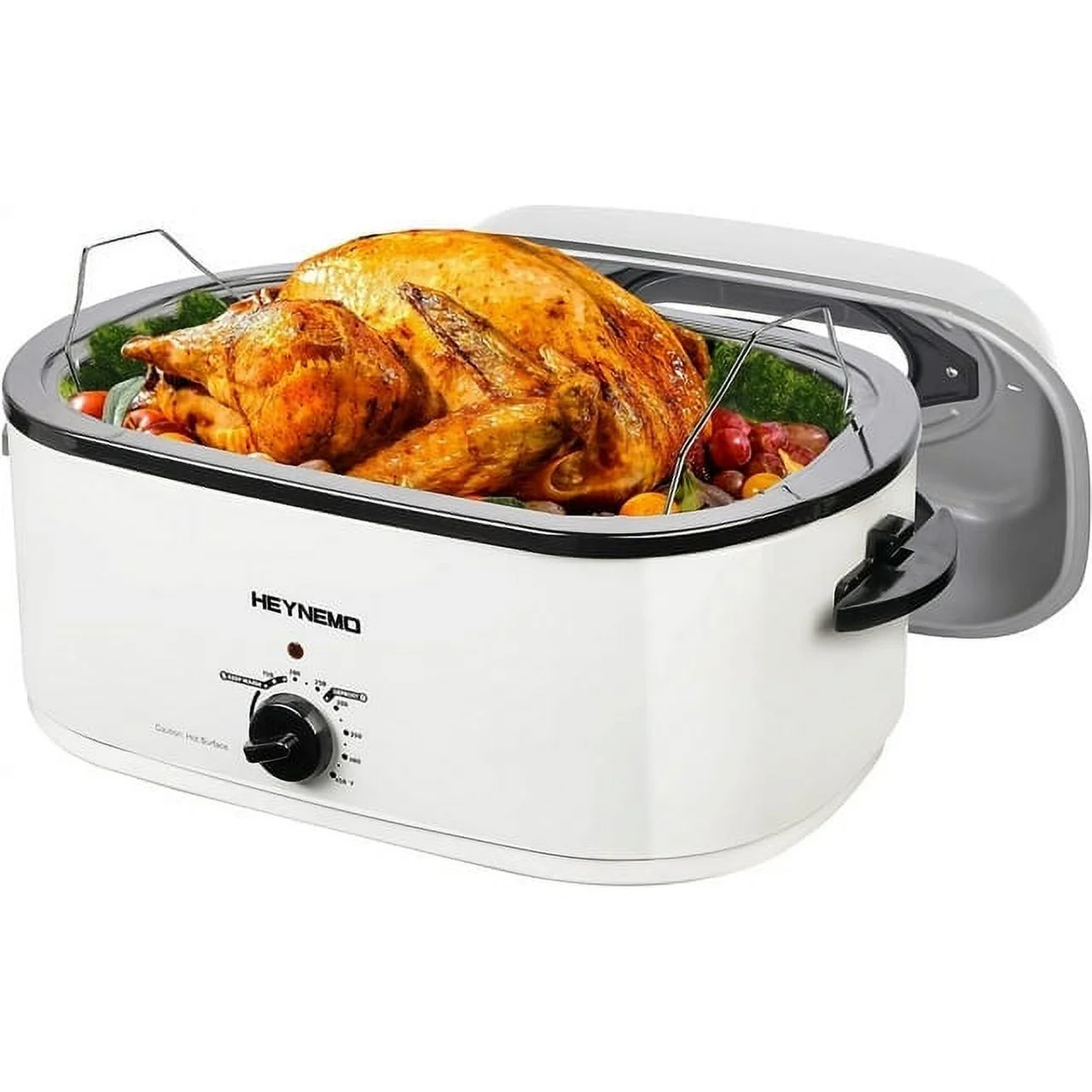 24 Quart Electric Roaster Oven Stainless Steel Roaster Pan With Self-Basting Lid Removable Insert Pot, White - Curated Treasures Market