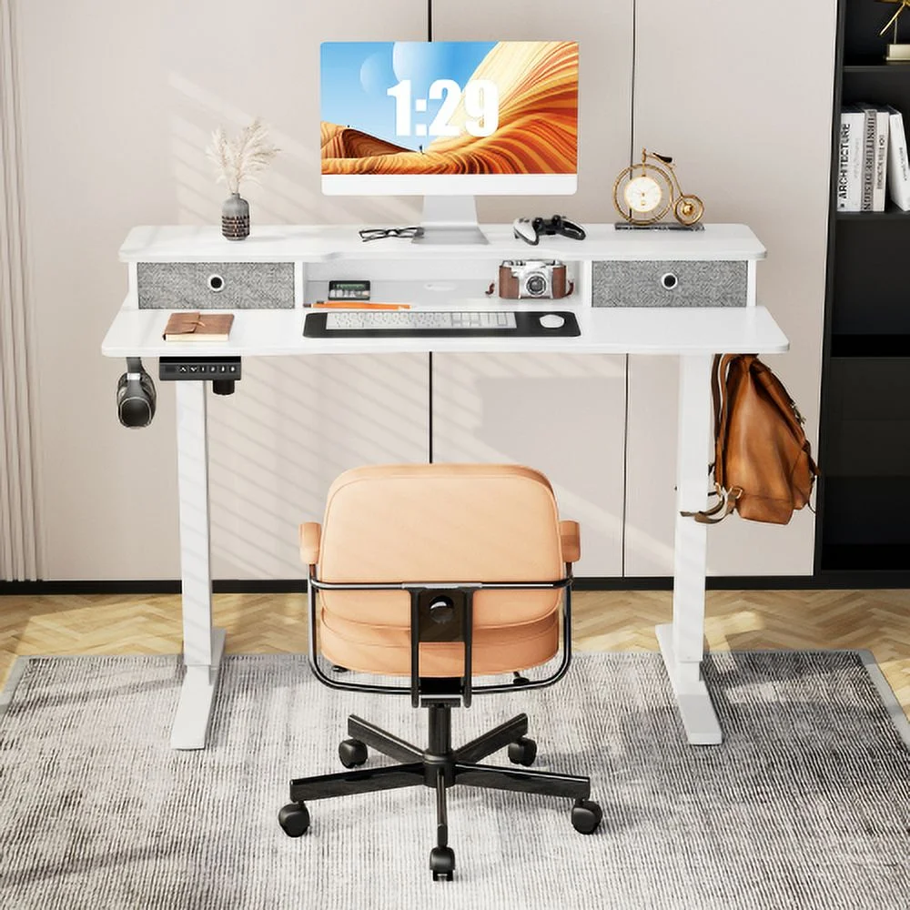DremFaryoyo Home Office Height Adjustable Electric Standing Desk with   Double Drawer - Curated Treasures Market