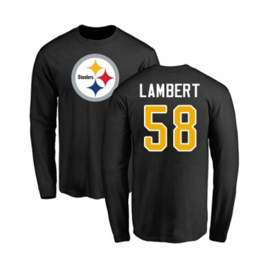 Football Pittsburgh Steelers #58 Jack Lambert Black Name & Number Logo Long Sleeve T-Shirt