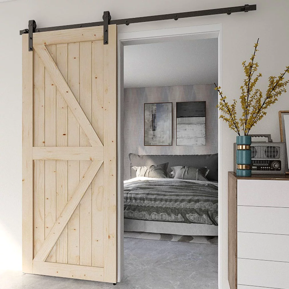 CCJH 5FT Sliding Barn Door Hardware Kit for Single Wooden Door Fit 30'' Wide Black - Curated Treasures Market