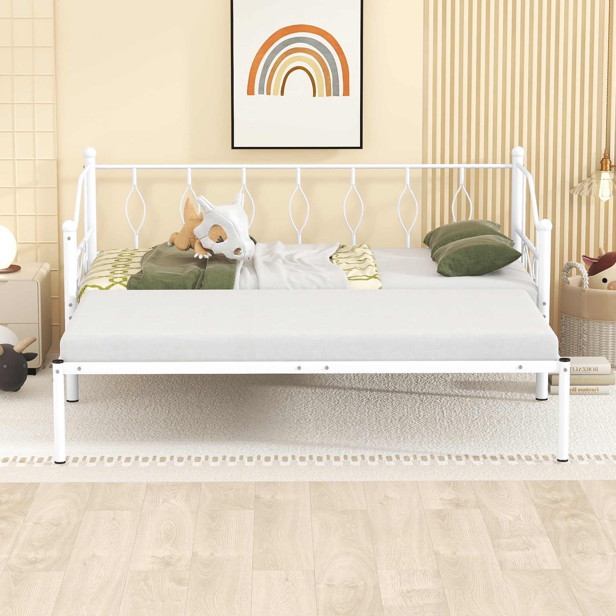 BS Twin Size Metal Daybed with Trundle - White