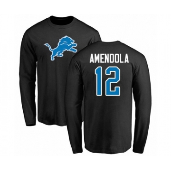 Football Detroit Lions #12 Danny Amendola Black Name & Number Logo Long Sleeve T-Shirt