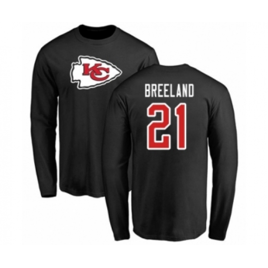 Football Kansas City Chiefs #21 Bashaud Breeland Black Name & Number Logo Long Sleeve T-Shirt