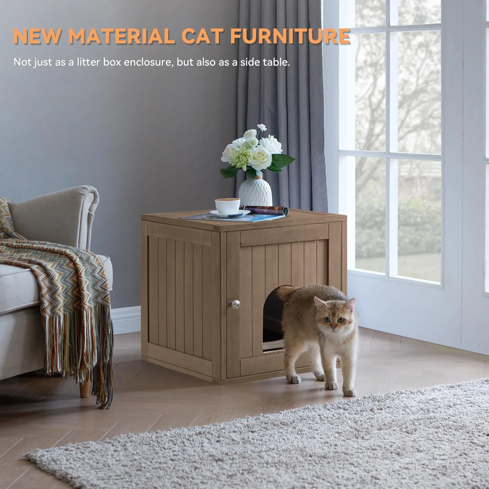 Efurden Indoor Cat House, Litter Box Enclosure Furniture, Waterproof Cat Litter Box Furniture Hidden, Cat Litter Cabinet, Side Table, Nightstand (Brown) - Curated Treasures Market