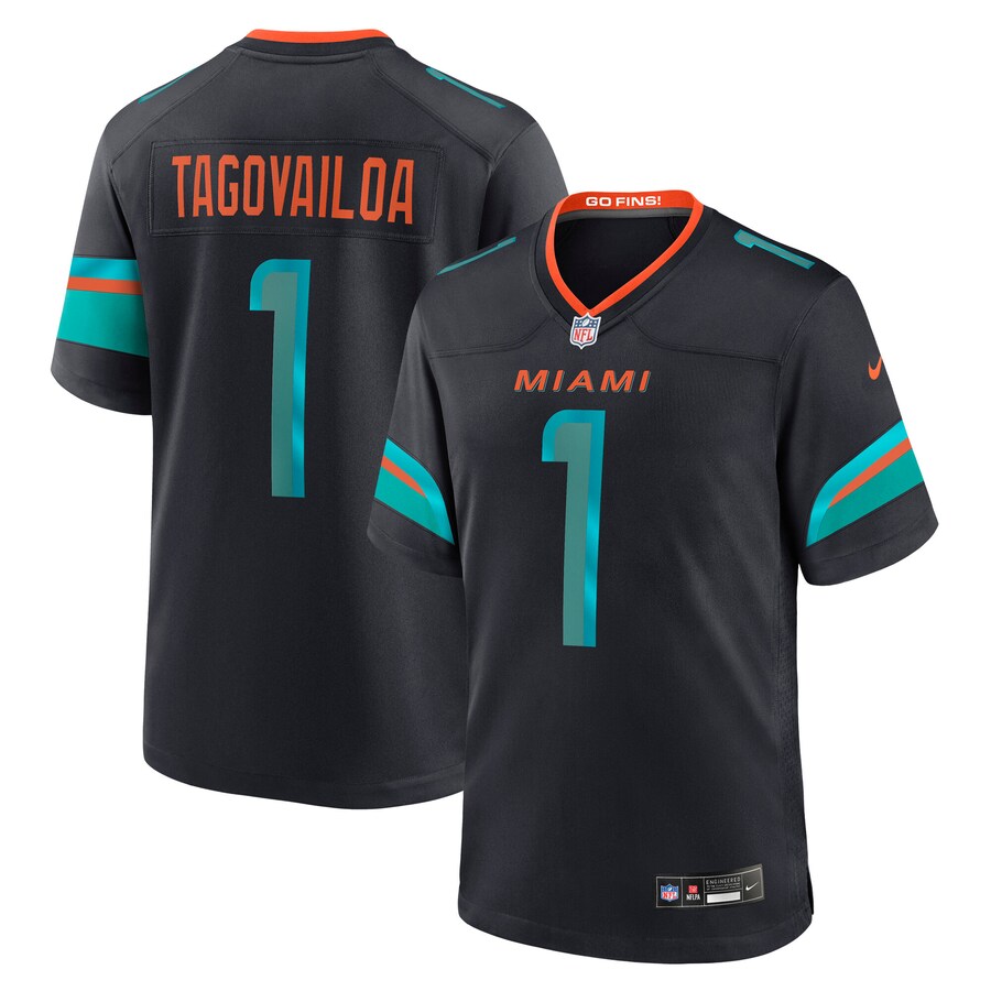 Men's Miami Dolphins Tua Tagovailoa Nike Pitch Blue 2025 Rivalries Collection Game Jersey