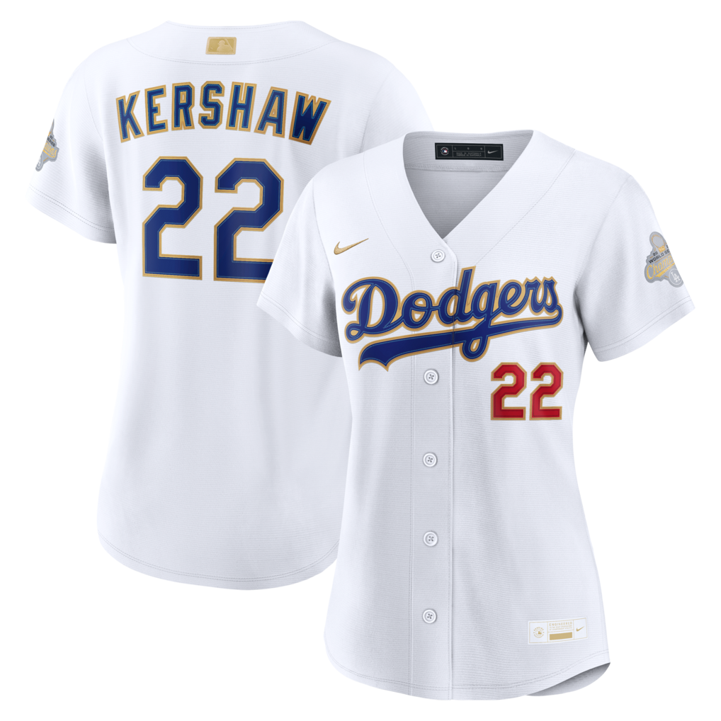 Women's Los Angeles Dodgers Clayton Kershaw Nike White 2026 Gold Collection Stadium Jersey