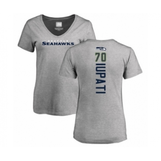 Football Women's Seattle Seahawks #70 Mike Iupati Ash Backer T-Shirt