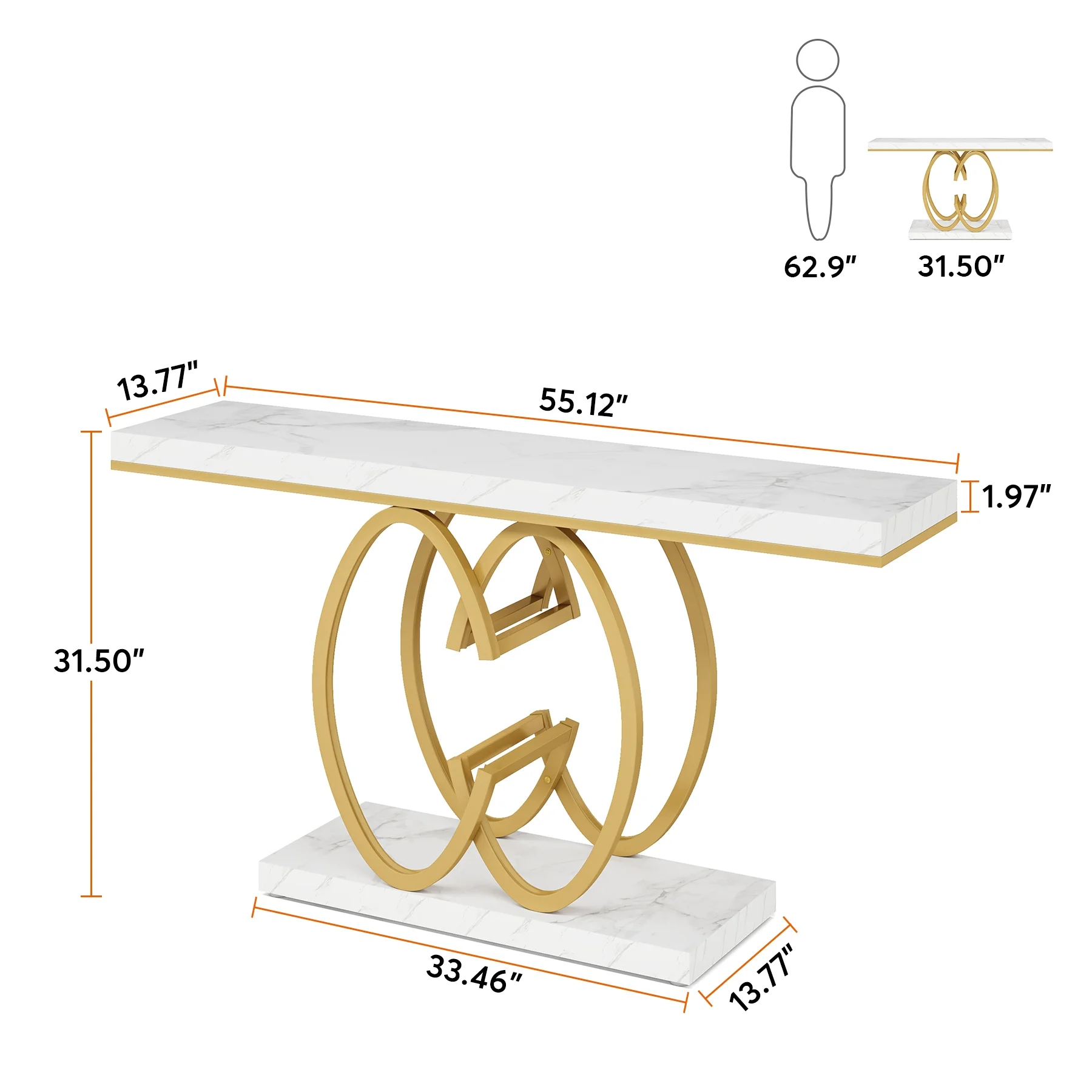 Tribesigns 55 Inch Console Table for Hallway, Faux Marble Gold Entryway Table with Geometric Metal Base, Modern Narrow Sofa Accent Table for Entrance, Living Room, Foyer - Curated Treasures Market