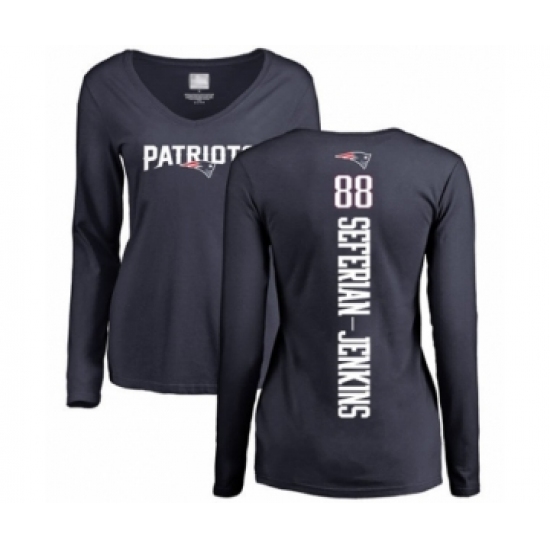 Football Women's New England Patriots #88 Austin Seferian-Jenkins Navy Blue Backer Slim Fit Long Sleeve T-Shirt