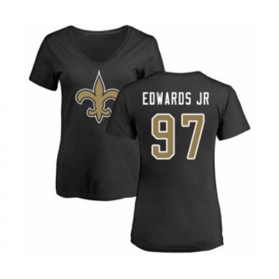 Football Women's New Orleans Saints #97 Mario Edwards Jr Black Name & Number Logo Slim Fit T-Shirt