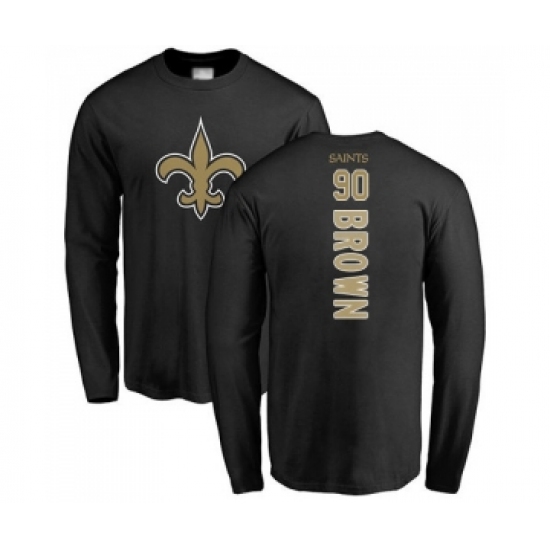 Football New Orleans Saints #90 Malcom Brown Black Backer Long Sleeve T-Shirt
