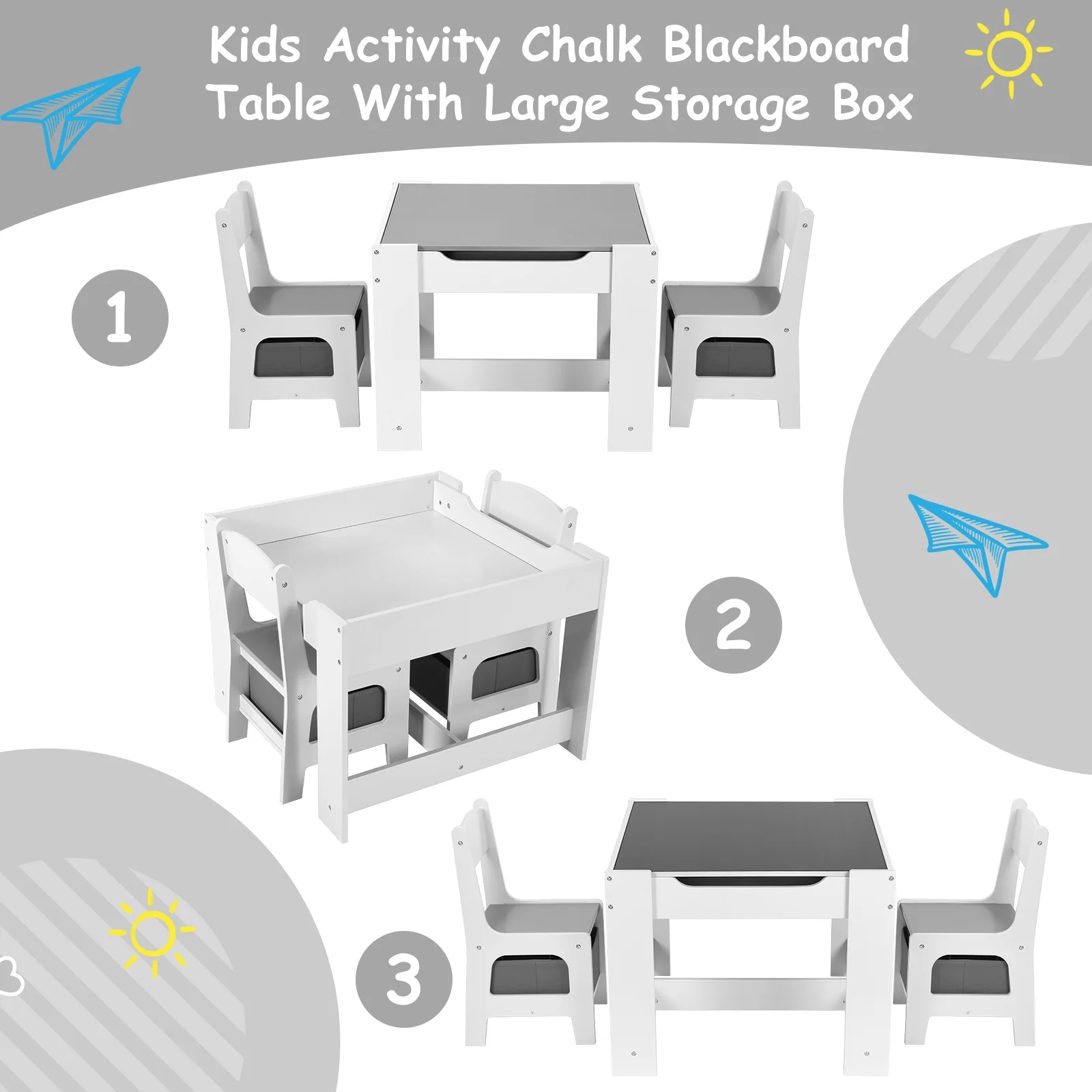 Increkid 3 Piece Kids Table and 2 Chairs Set Children Arts & Crafts Table for Playroom Kitchen - Curated Treasures Market