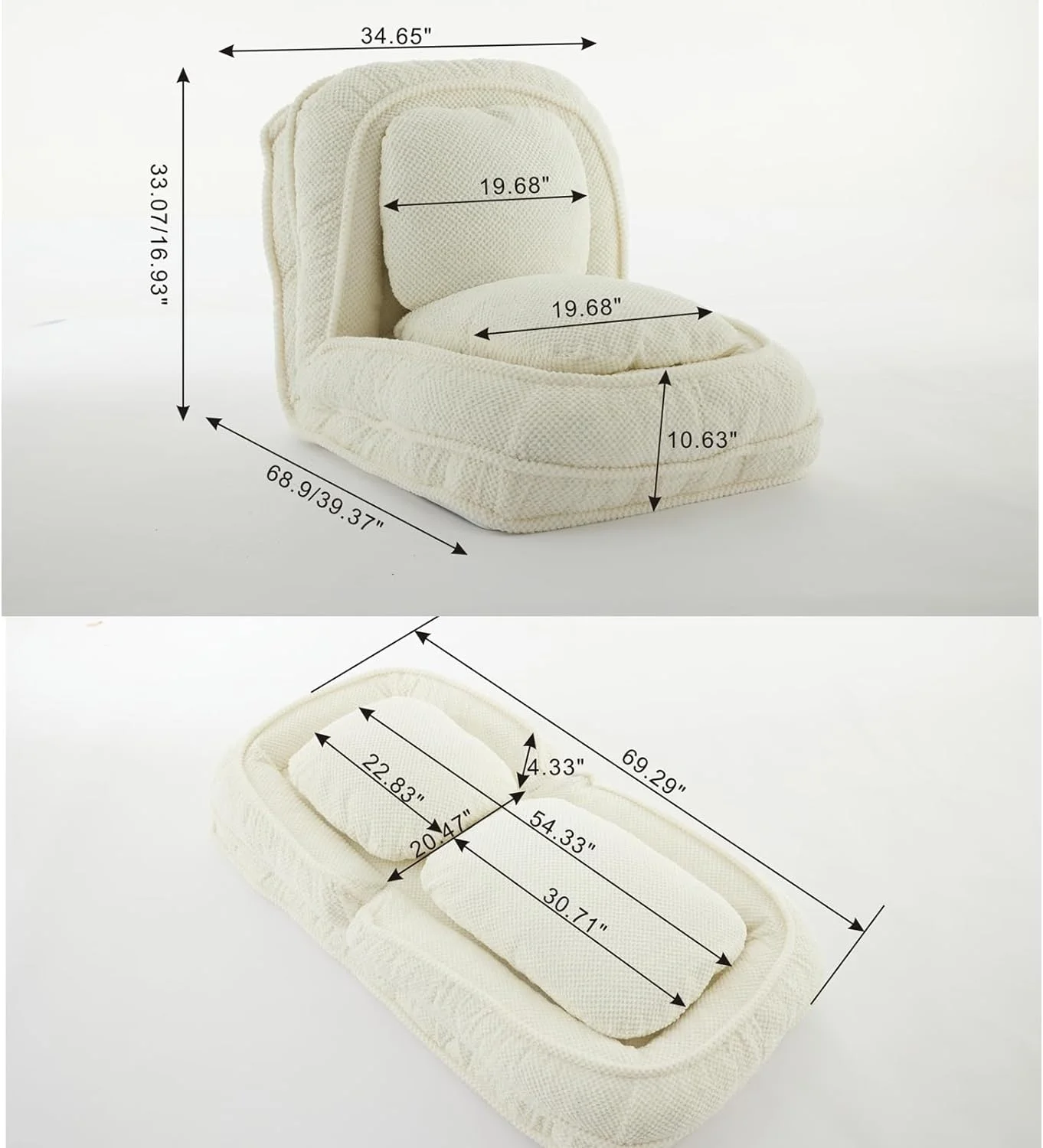 Floor Chair with Back Support, Folding Sofa Chair with 5 Adjustable Position, Plush Floor Gaming Chair, Meditation Chair for Lazy Boys, Human Dog Bed for Living Room, Bedroom, Lounge, Beige - Curated Treasures Market