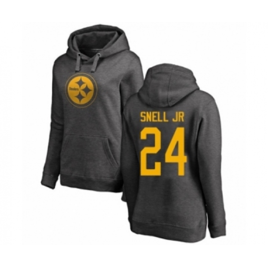Women's Pittsburgh Steelers #24 Benny Snell Jr. Ash One Color Pullover Hoodie