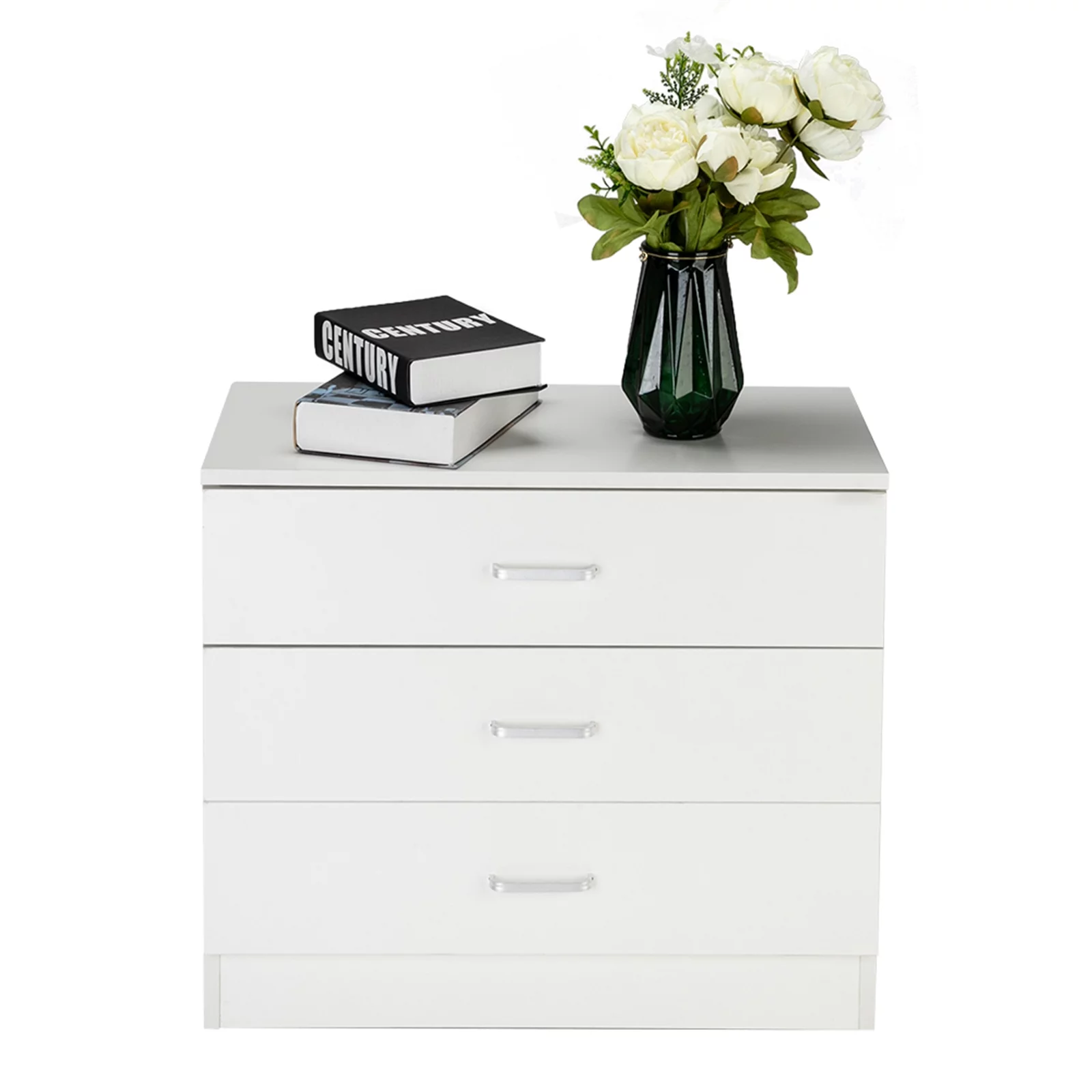 3-Drawer Dresser, White Chester Drawer Bedside Nightstand for Bedroom, Under Desk File Storage Cabinet for Office with Sliding Drawer Metal Handle - Curated Treasures Market