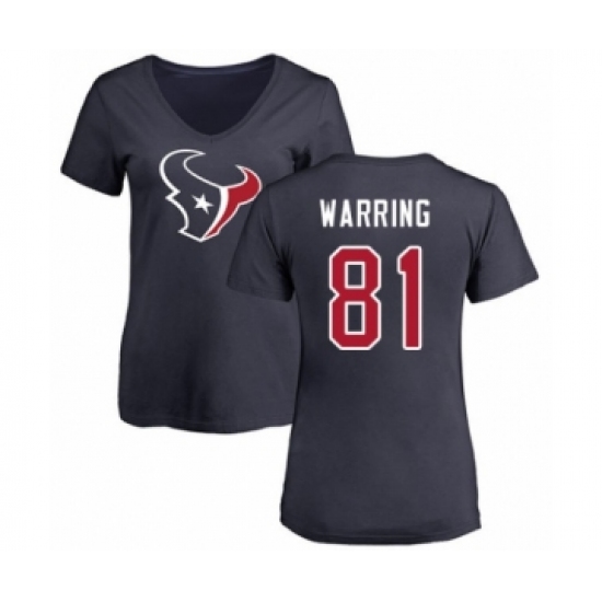 Football Women's Houston Texans #81 Kahale Warring Navy Blue Name & Number Logo T-Shirt
